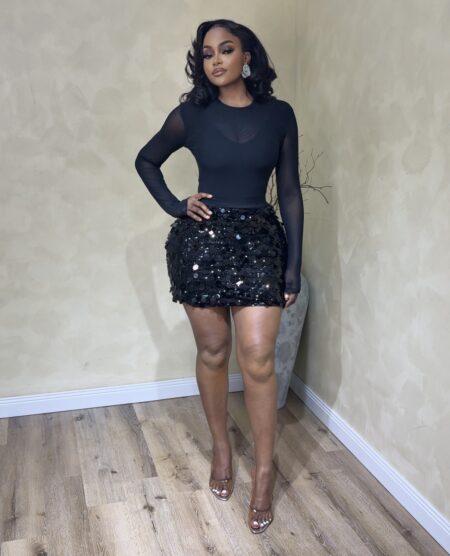Black Statement Skirt Set (Top and Skirt Streches, Top comes with inner Slip)