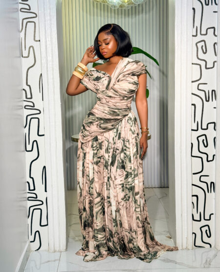 NUDE PRINT ASYMMETRIC STATEMENT DRESS (Dress Stretches)