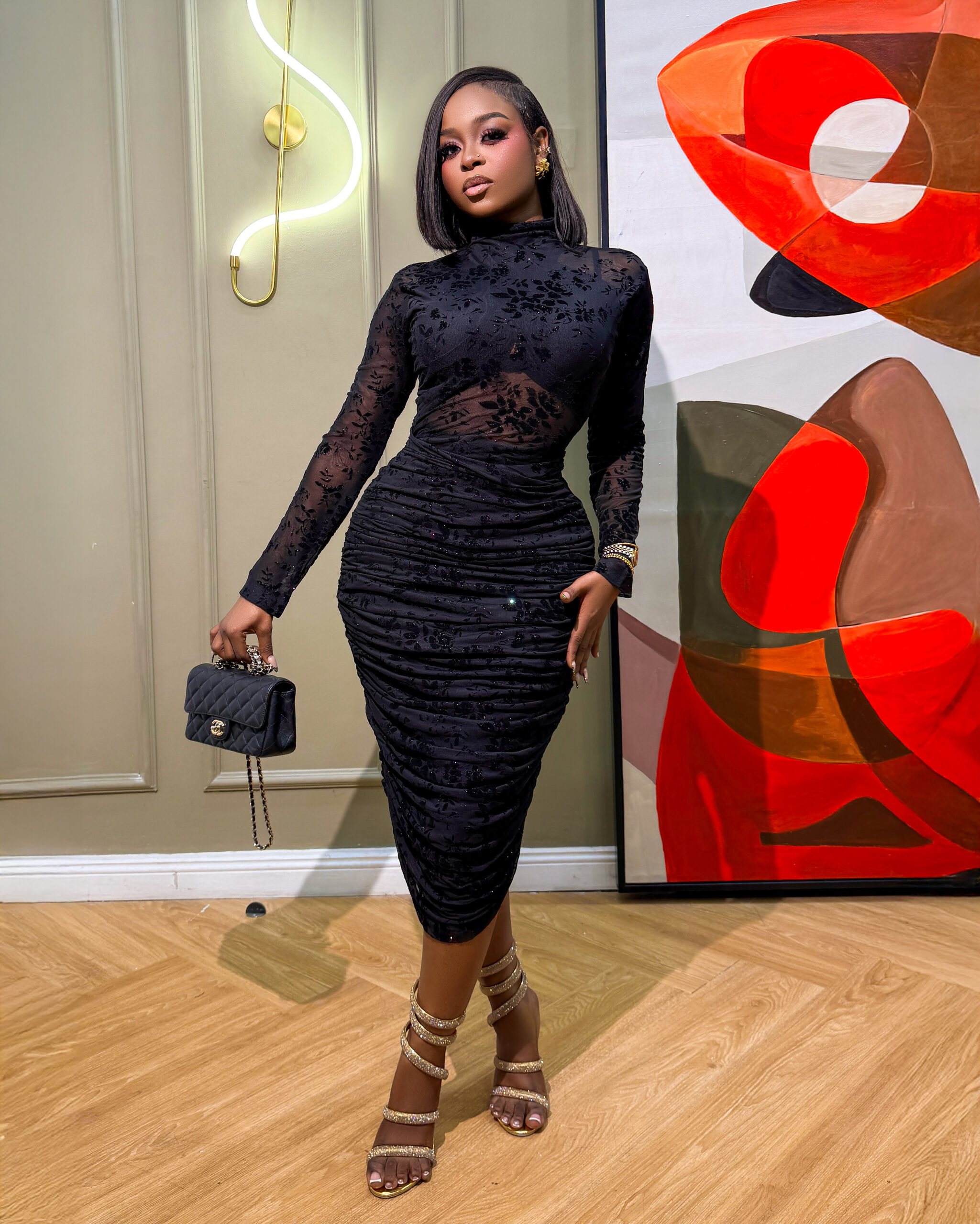 black dress with mesh bottom Marlon Crepe And Mesh Maxi Dress - Black