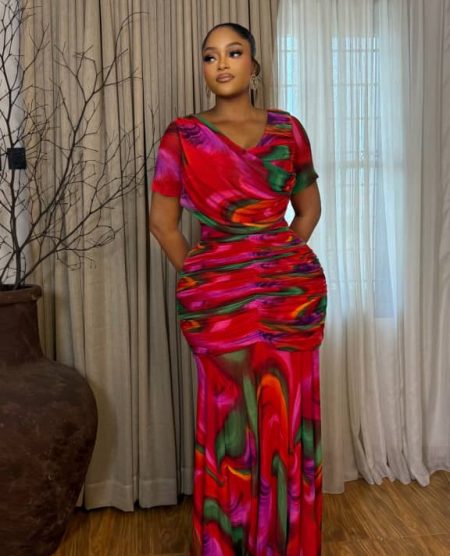Print Drape Top Style Ruched Bottom Dress ( Dress Streches)Â