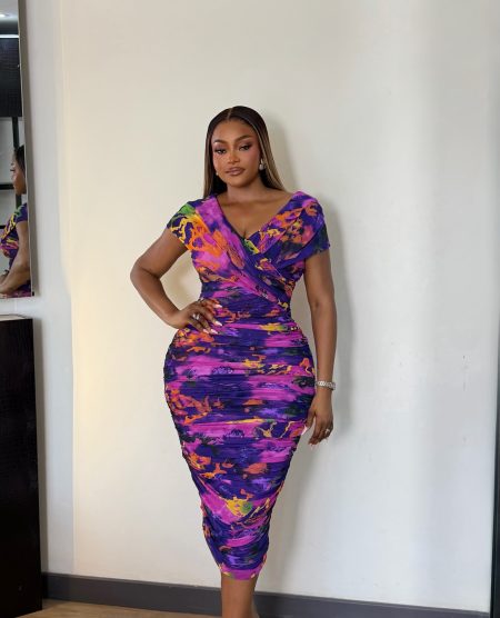 Multi PRINT RUCHED MIDI DRESS ( Dress Streches) 